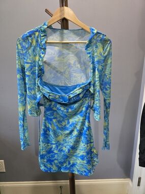 Blue & Lime Swirl Strapless Bodycon Dress with Bolero